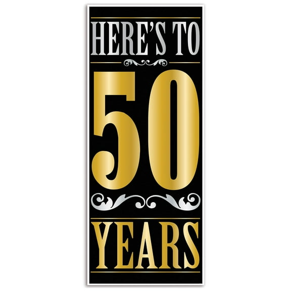 Party Central Club Pack of 12 Black and Gold Traditional 'Here's to 50 Years' Door Covers 6'