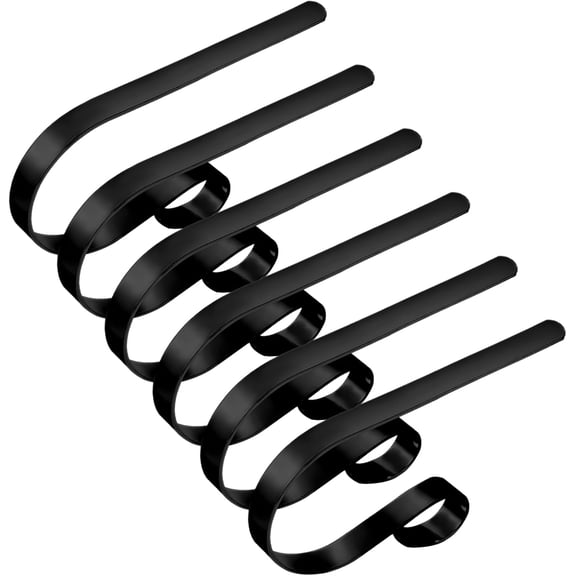 Christmas Stocking Holders for Fireplace Mantle with Separate Double-Sided Tapes,6 Pack Adjustable Non-Slip Metal Stocking Hangers for Mantel Xmas Party Decorations,Matte Black