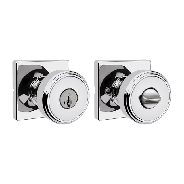 Pomo de puerta Kwikset Maven en cromo pulido con entrada con llave