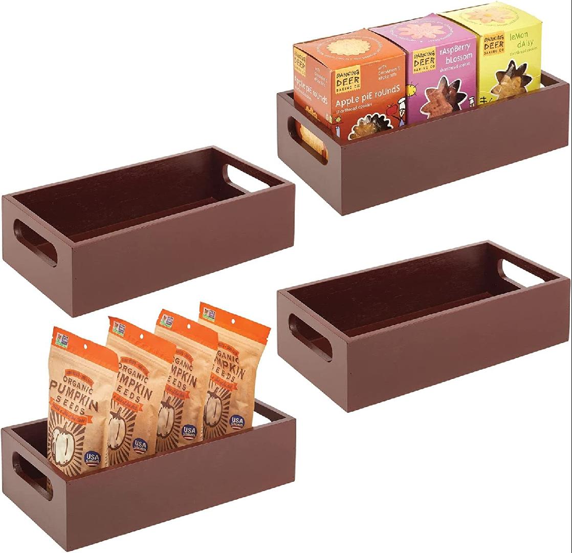 Bamboo Kitchen Storage Container Bin Drawer Organizer Crate Box with Handles for Pantry