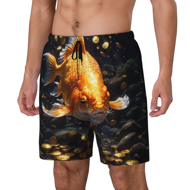 Fotbe Golden Koi And Treasure Traje de Baño para Hombre – Shorts de Natación de Secado Rápido con Forro y Bolsillos-3X-Large