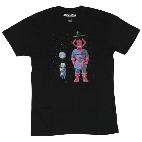 Silver Surfer Mens T-Shirt - Cartoon Watcher Surfer & Galactus in Space (Small)