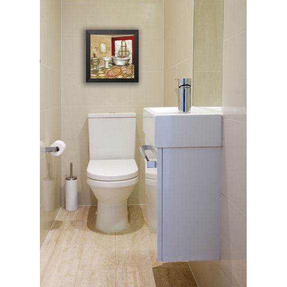 Gango Home Decor Leopard Florentine Bathroom Still life Wall Art; One Red 12x12in Art Print in Black Frame