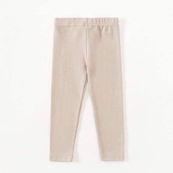 Huowey Big Girls Boys Uniform Pants Autumn Winter Warm Solid Color Elastic Waist Pull On Trousers Flat Front Dress Pants Comfortable Stretch Dailywear,Beige,2-3 Years