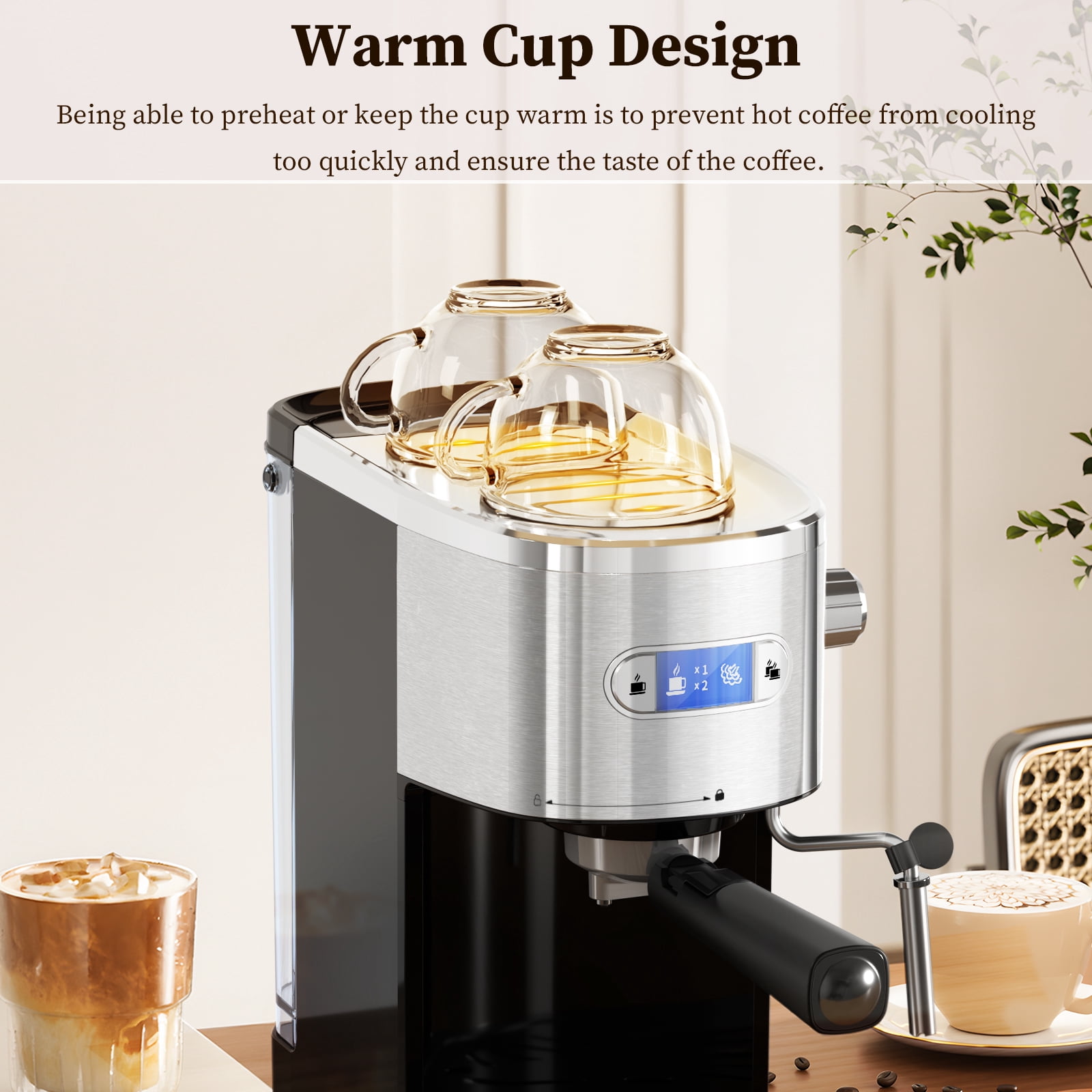 FREE VILLAGE Espresso Machine 20 Bar, Compact Espresso Coffee Maker with Milk Frother Steam Wand, Expresso Coffee Machines with 45 OZ Removable Water Tank for Cappuccino, Latte, Home
