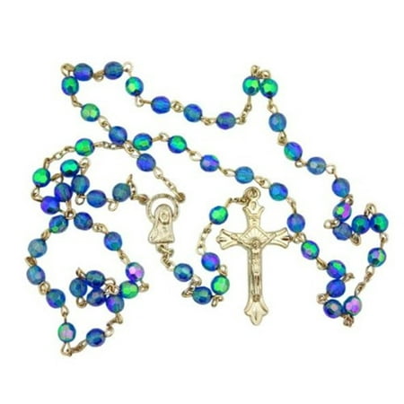 Jumbo Rosary Beads - Light Blue Aurora Borealis Style Acrylic Prayer Bead Rosary with Virgin Mary Center, 20 Inch