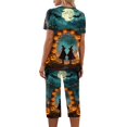 thumbnail image 6 of Women's Halloween Loungewear Set Short Sleeve V Neck Top and Capri Pants Tie Dye Pumpkin Pattern Relaxed Fit Sleepwear Pajama Set for Home Party Daily Wear Cyan L, 6 of 6