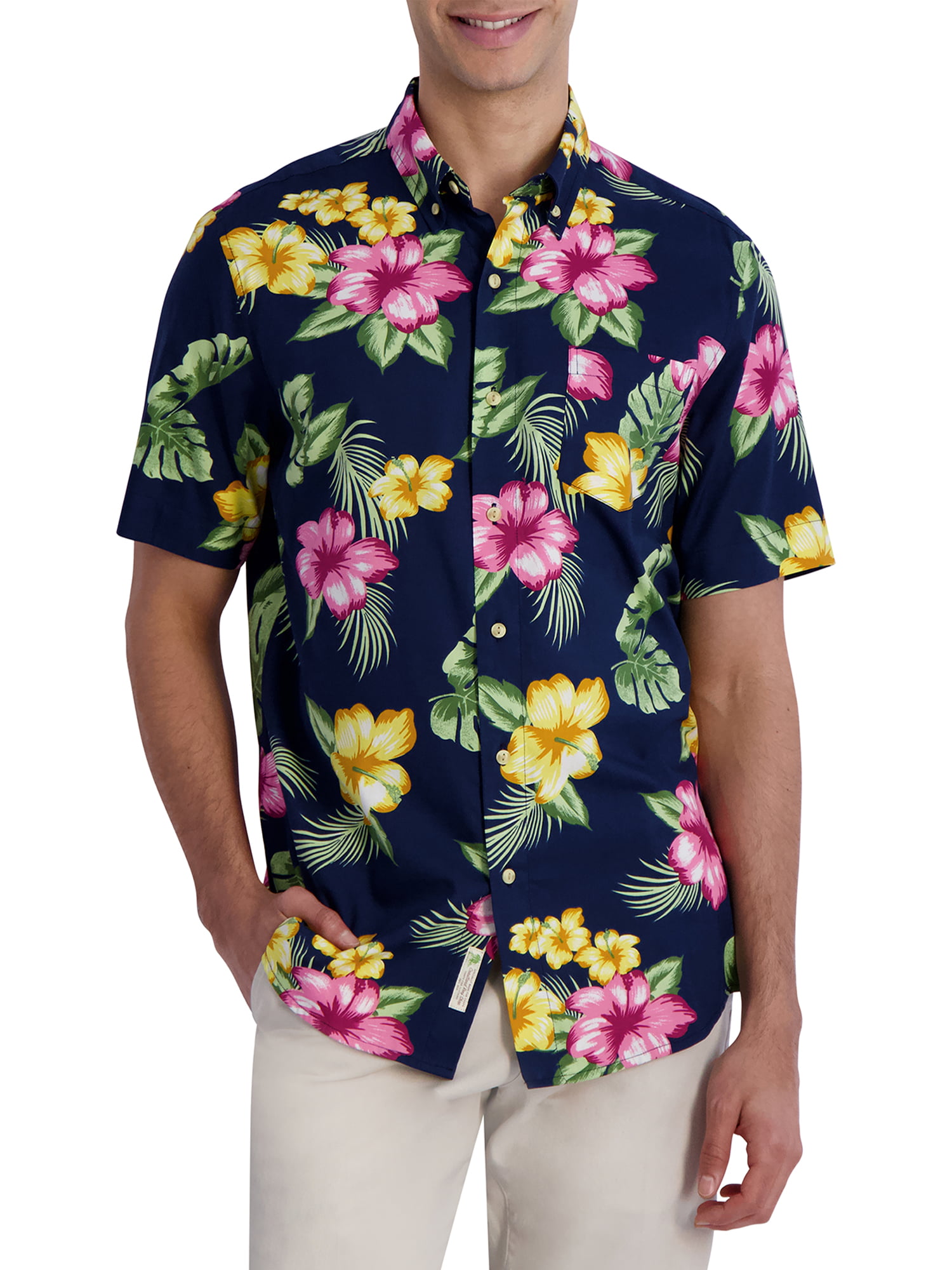 winkel etiket Per ongeluk Chaps Men's Short Sleeve Cotton Modal Button Down Print Shirt - Walmart.com