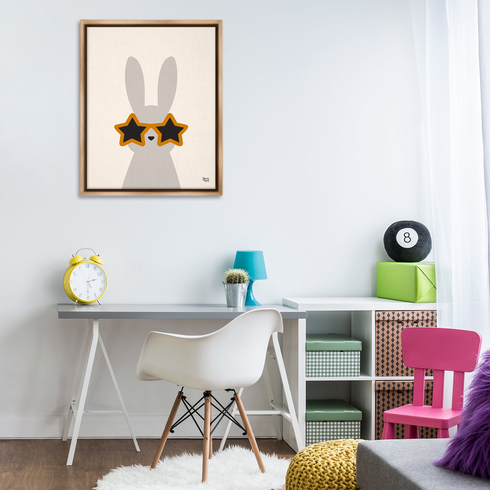 Stupell Industries Bunny & Star Sunglasses Animals Painting Brown Floater Framed Canvas Art Print Wall Art, 25 x 31