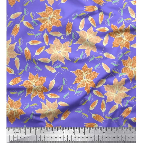 Soimoi Cotton Duck Fabric Leaves & Floral Artistic Print Sewing Fabric Yard 42 Inch Wide