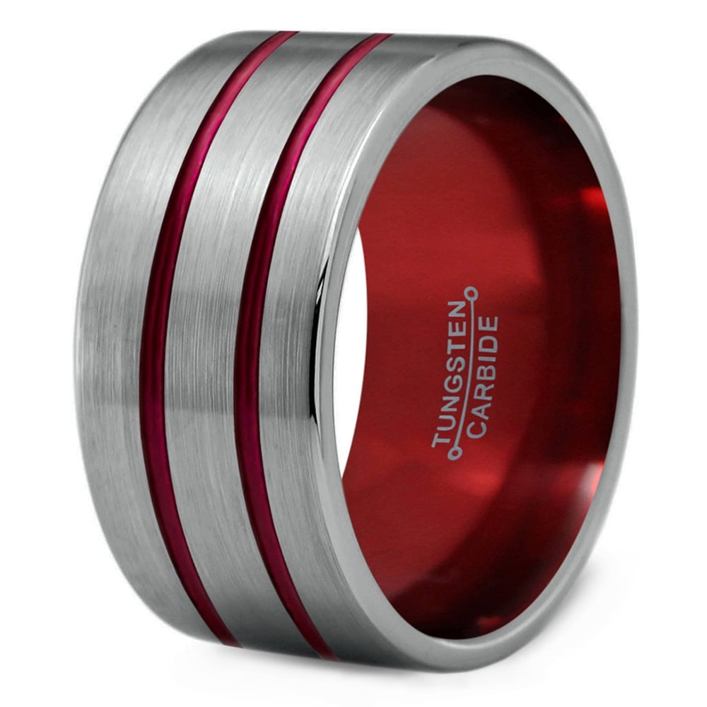 12mm Men & Ladies Tungsten Carbide High Polish Pipe Cut Wedding Band Ring 