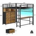 thumbnail image 2 of Afuhokles Full Size Loft Bed with Desk and 8 Storage Drawers, LED Metal Loft Bed with Power Outlet, 2 Shelves and Clothing Rack, Rustic Brown, 2 of 8