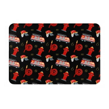 Qokaie Fire Fighting Print Flannel Front Door Mat, Absorbent Muddy Dirt Resist Welcome Door Mats Outdoor Indoor,Non-Slip Backing Entry Mat 16x24in