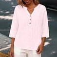 thumbnail image 7 of MVRLSH Womens Tops Shirts Blouse Casual 3/4 Sleeve V Neck Button Solid Plus Size Breathable Summer Top Loose Fit Linen Blouses Pink - XXXXXL, 7 of 7