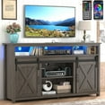 thumbnail image 6 of 4 Layer Farmhouse Coffee Bar Cabinet with Power Outlet & LED Light, 57" Double Barn Door Buffet Sideboard Kitchen Storage with Adjustable Shelves(Grey), 6 of 10
