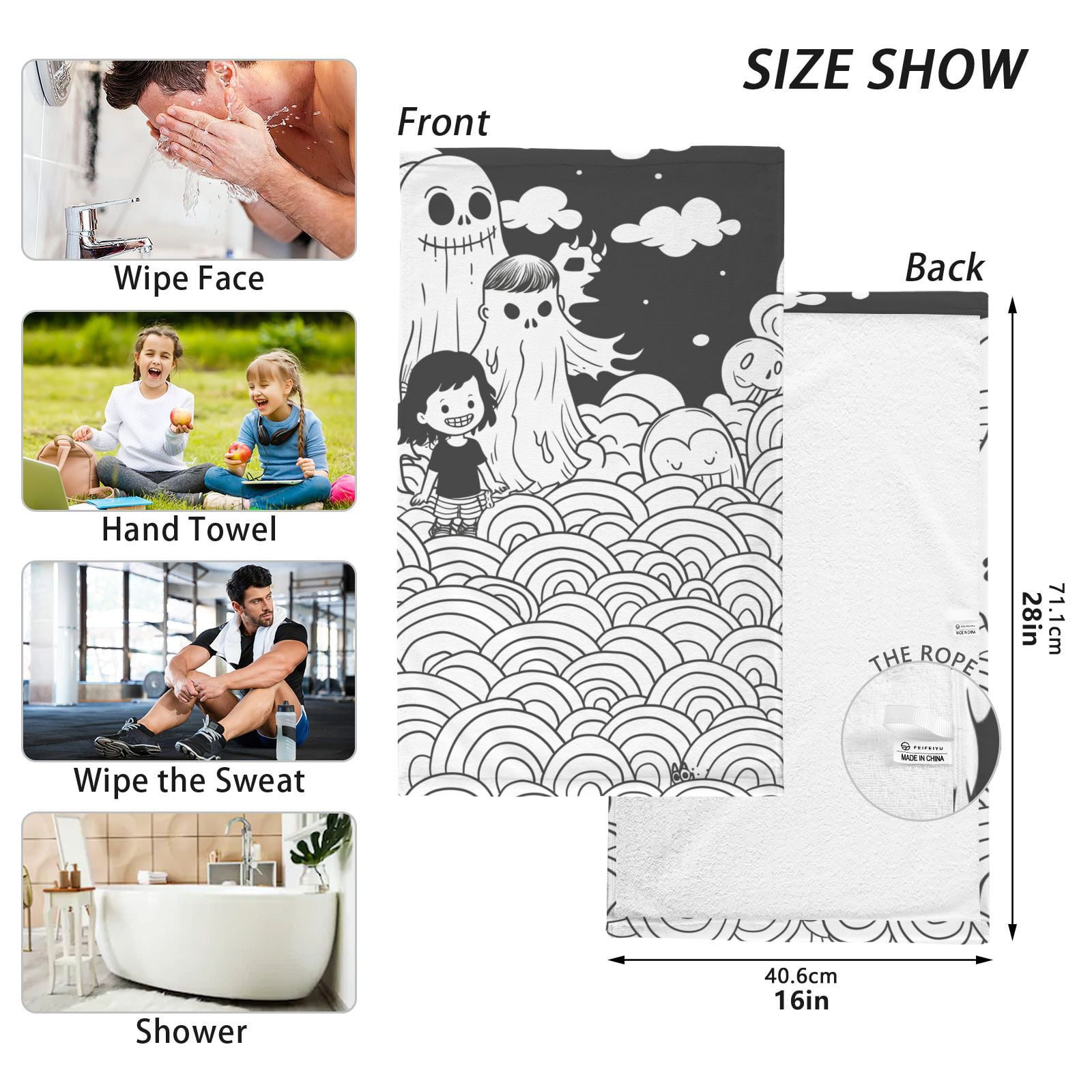 Clouds Gost Hand Towels Cotton Bath Towels Large Face Towels Absorbent for Bathroom 2 Packs