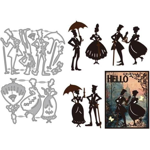 Retro Lady Metal Cutting Dies Madam Man Metal Embossing Stencil Vintage Characters Carbon Steel Die Cuts Umbrella Crutch Scrapbooking Tool for DIY Card Scrapbooking Photo Album Craft Decor