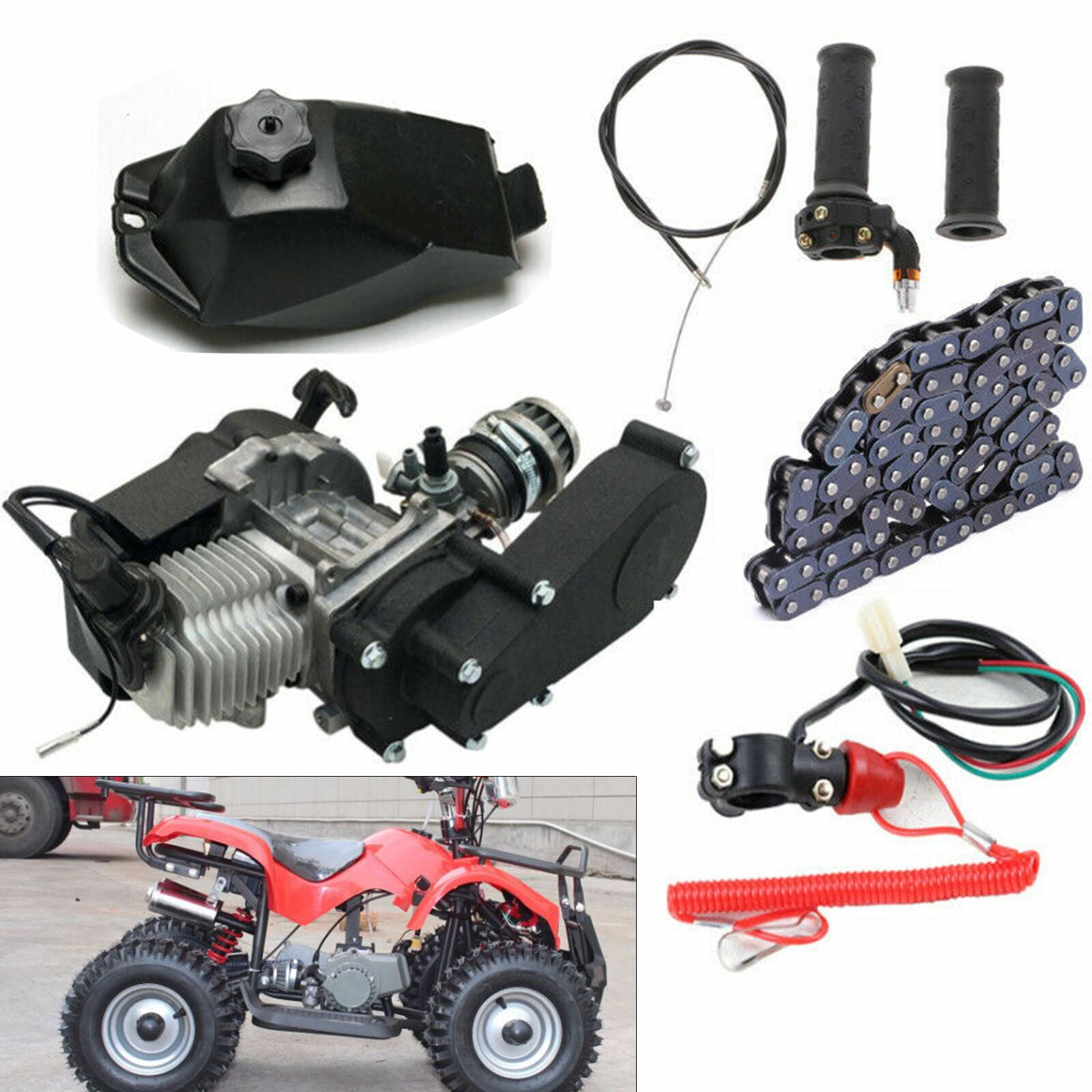 2 Stroke Electronic Ignition Engine Motor Kit Pull Start Engine Motor for 49.85cc 2-stroke Pocket Bike Mini Dirt Bike