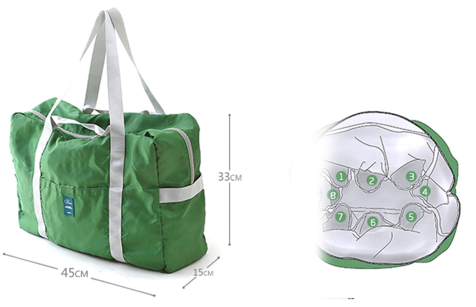 Zzfab folded Up Small Light Weight Heavy Duty Big Travel Bag Green