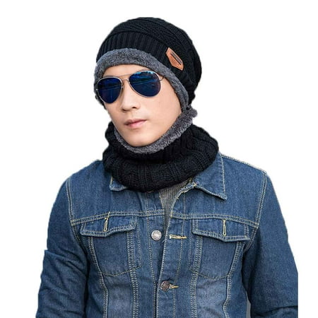 Sinhoon Men Beanie Hat Scarf Set Winter Warm Knit Hat and Infinity Scarf Gift Set