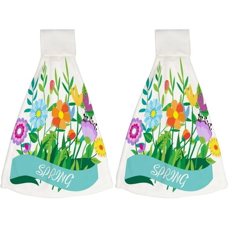 

Hanging Towels 2 Pcs Dish Towels Spring Elements Flower Leaf Absorbent Hand Towels with Hanging Loop Washcloth for Bathroom Kitchen