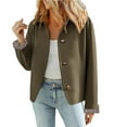 thumbnail image 2 of Nokdvo Womens Shortcropped Trench Coat Oversized Plaid Lining Lapel Overcoat Button Down Single Breasted Casual Long Sleeve Outerwear,Army Green XL, 2 of 6