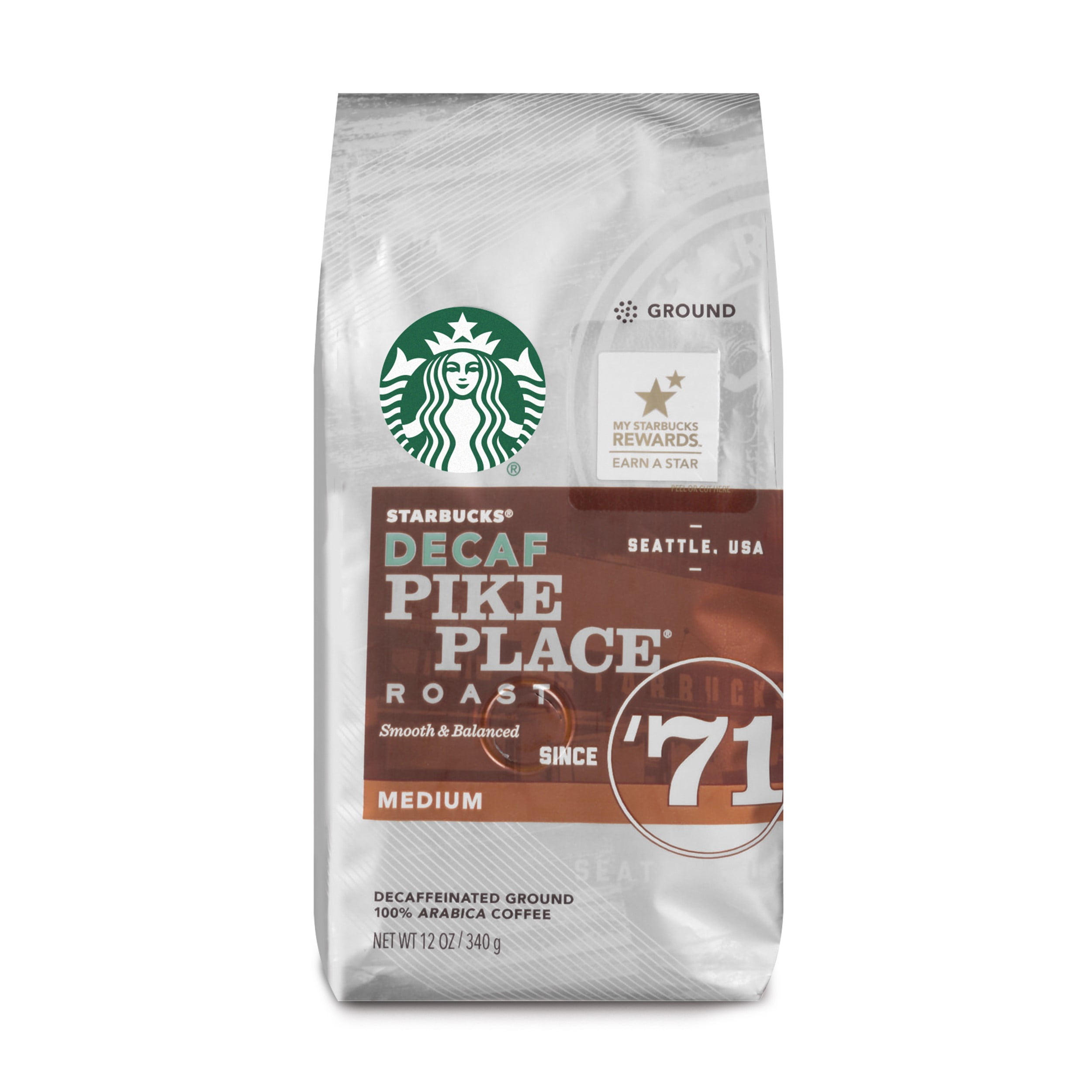 Starbucks Decaf Pike Place Roast Medium Roast Ground Coffee, 12Ounce