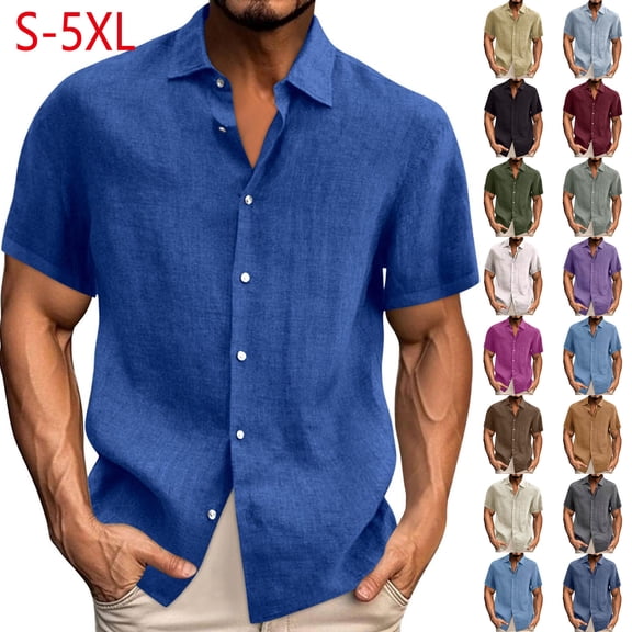 Luvrsol Big & Tall Men Linen Shirts Casual Short Sleeve Button Down Relaxed Fit, S-5XL