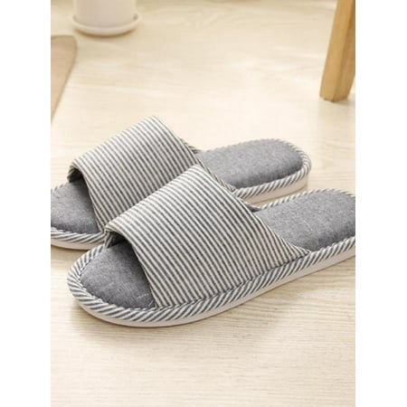 

Topumt Open Toe Slippers Indoor Soft Striped Memory Foam Cotton Washable for Men and Women