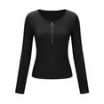 thumbnail image 4 of VEKDONE Womens Sexy Tops Long Sleeve Zipper V Neck Shirts Ribbed Knit Low Cut Tops Fall Stretch Slim Fit Shirts Solid Color Fashion Blouses Black L, 4 of 7