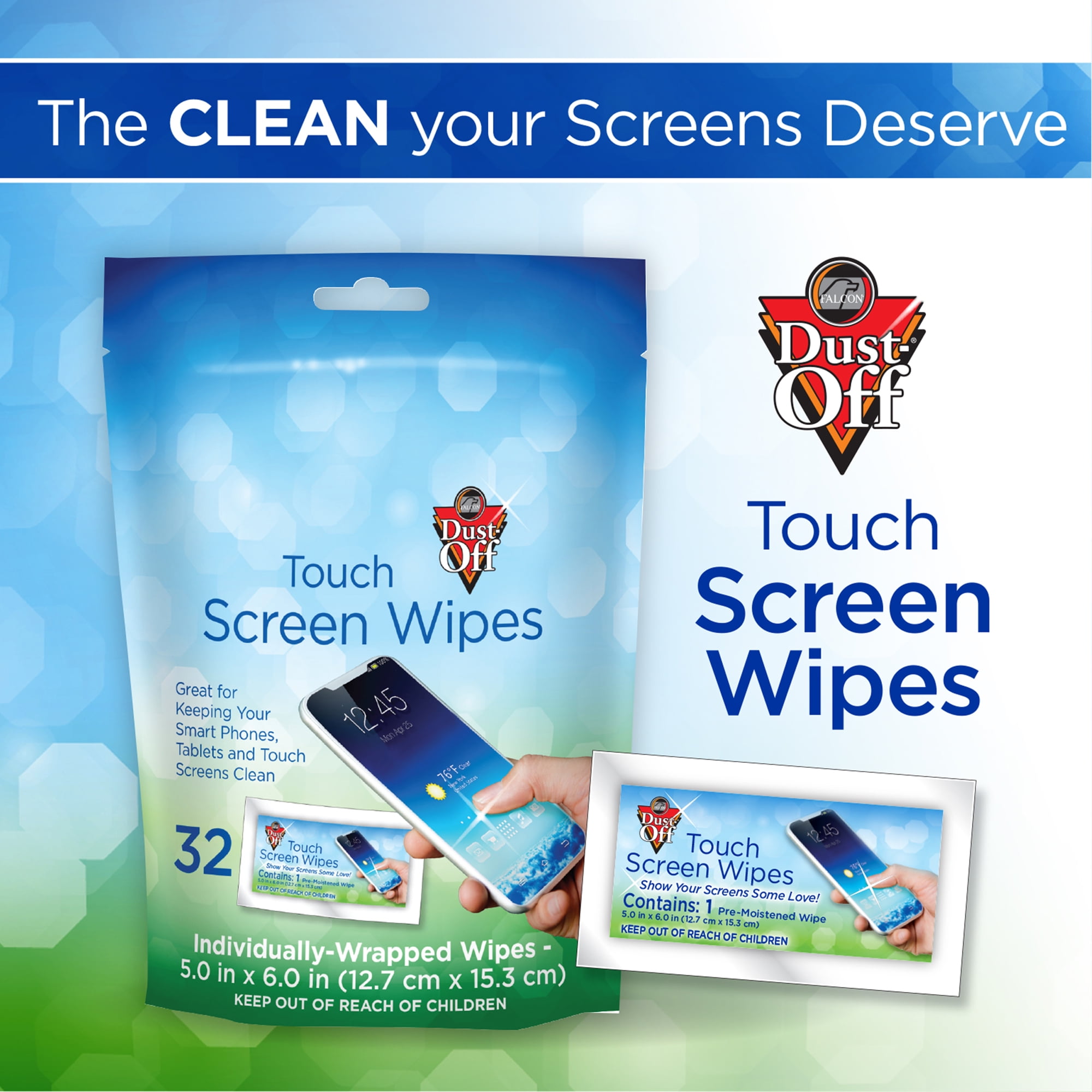 DUST-OFF, Screen Wipes,Multi-Purpose,Alcohol-free - 51VN34
