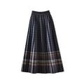 thumbnail image 3 of Bxsruta Skirts for Women, Women's High Waist Pleated Wool Skirt, Stretchable Elastic Waistband with Plaid Detail for Casual Wear, 3 of 5