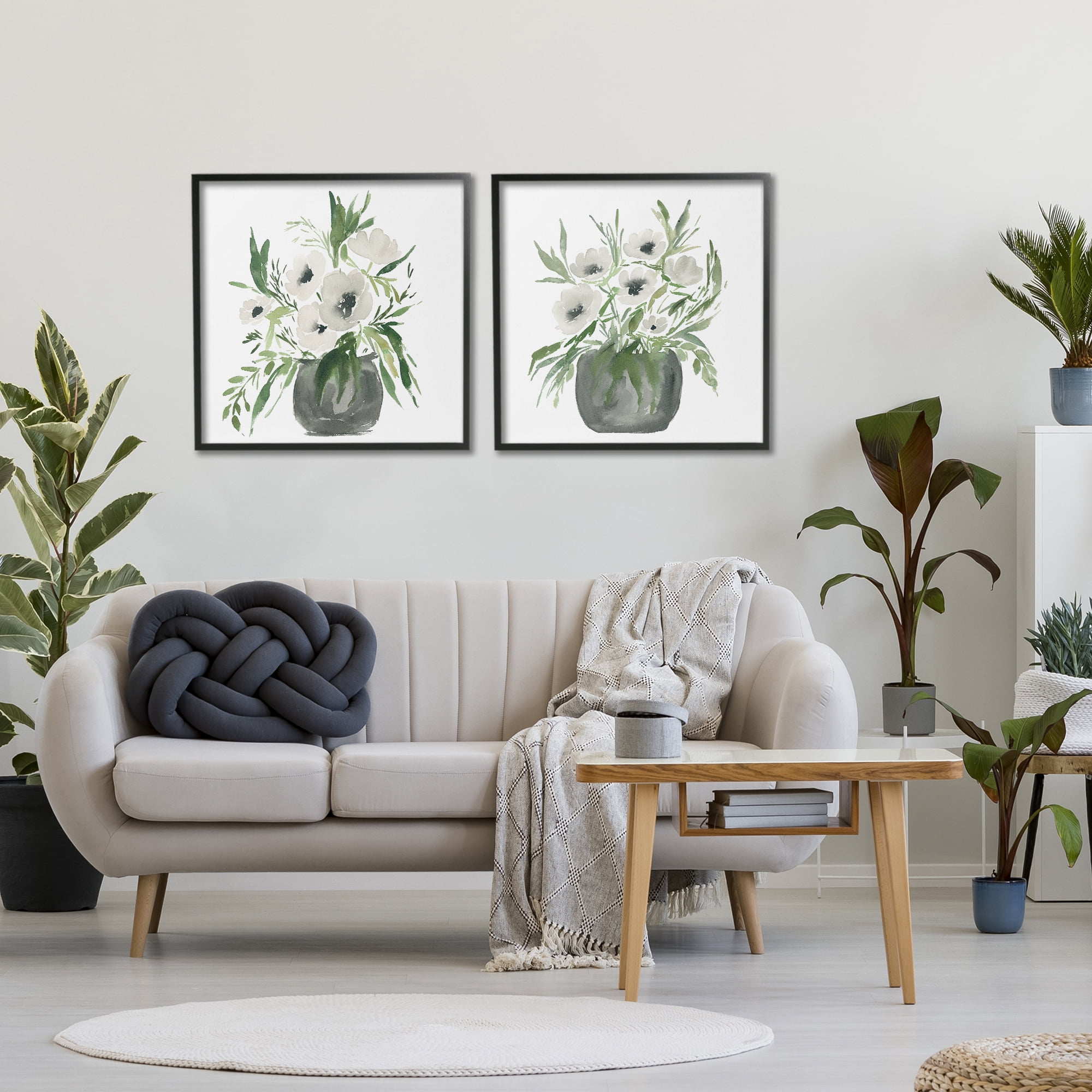 Stupell Industries White Anemone Vases 2 Piece Black Framed Giclee Art Set, design by Lucille Price