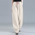 thumbnail image 7 of Summer Pants for Women Drawstring Waist Wide Leg Loose Cotton Linen Palazzo Pants Flowy Beach Trousers with Pockets, 7 of 7