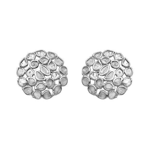 Mooneye 1.65 Ctw Natural Diamond Polki Cluster Round Studs 925 Sterling Silver Women Gifts Earrings