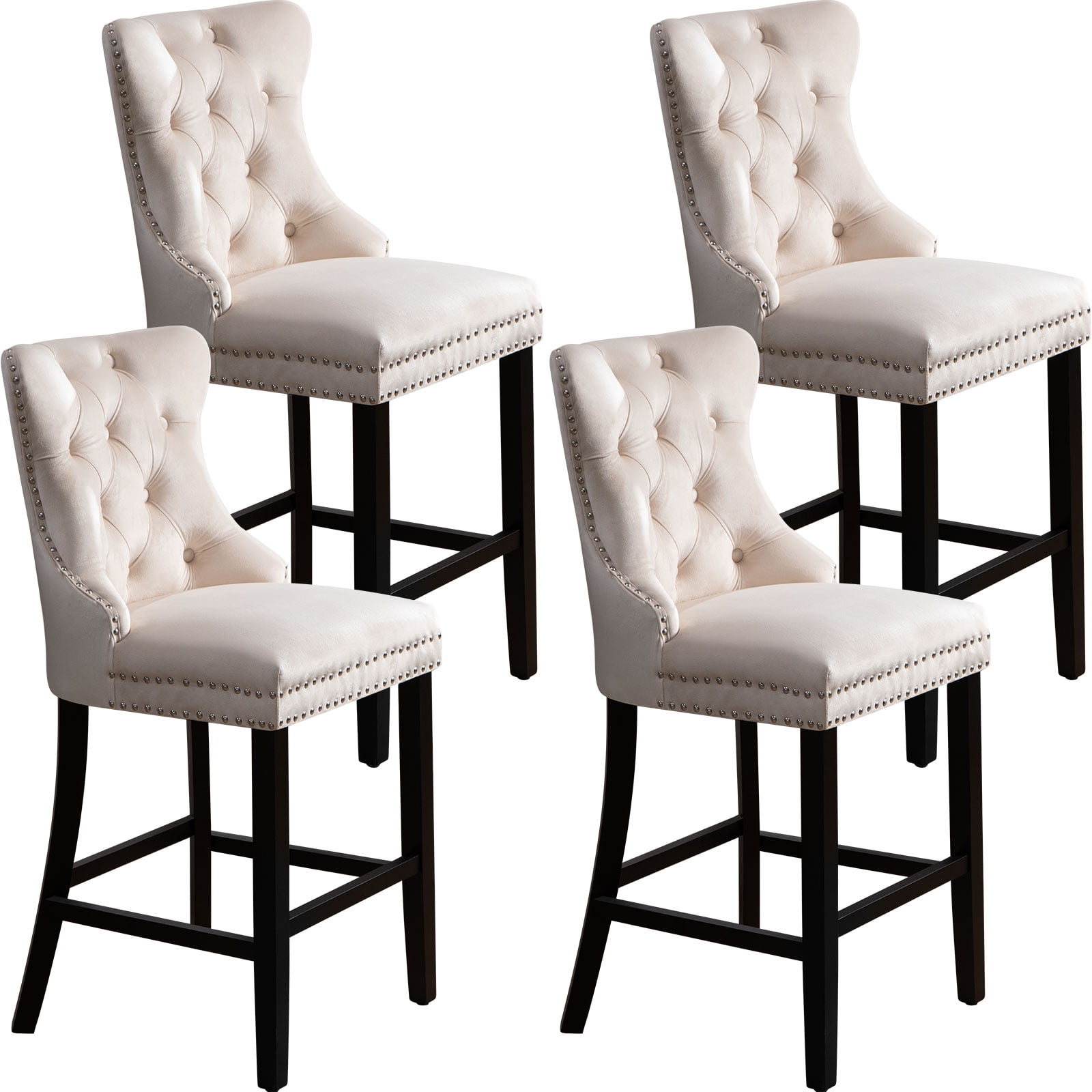 Nopurs Bar Stools Set of 4,Velvet Upholstered Bar Stools with Button