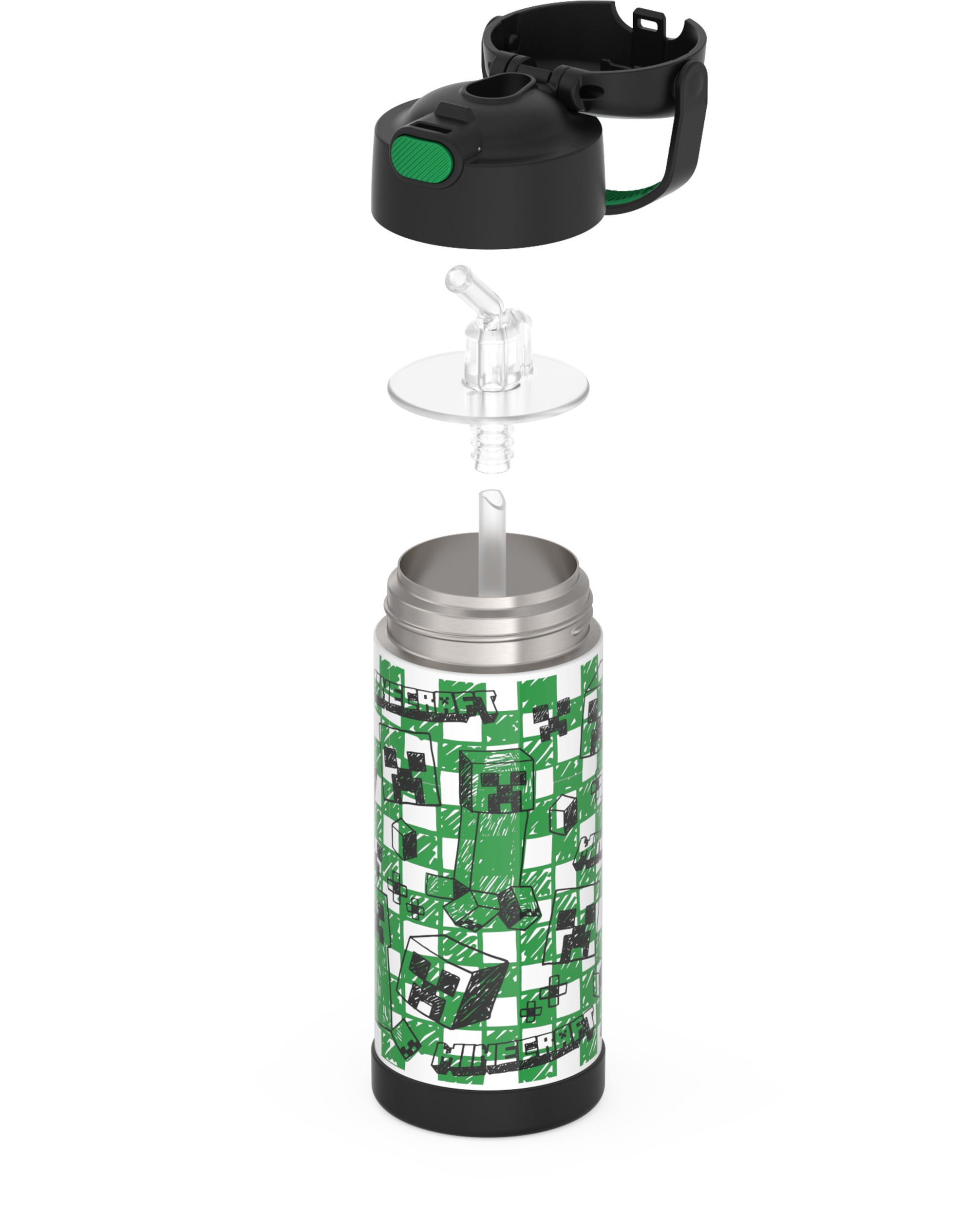 Thermos Kids Stainless Steel Funtainer Water Bottle with Straw, Dishwasher Safe, Leak Proof, Minecraft, 14 Fluid Ounces