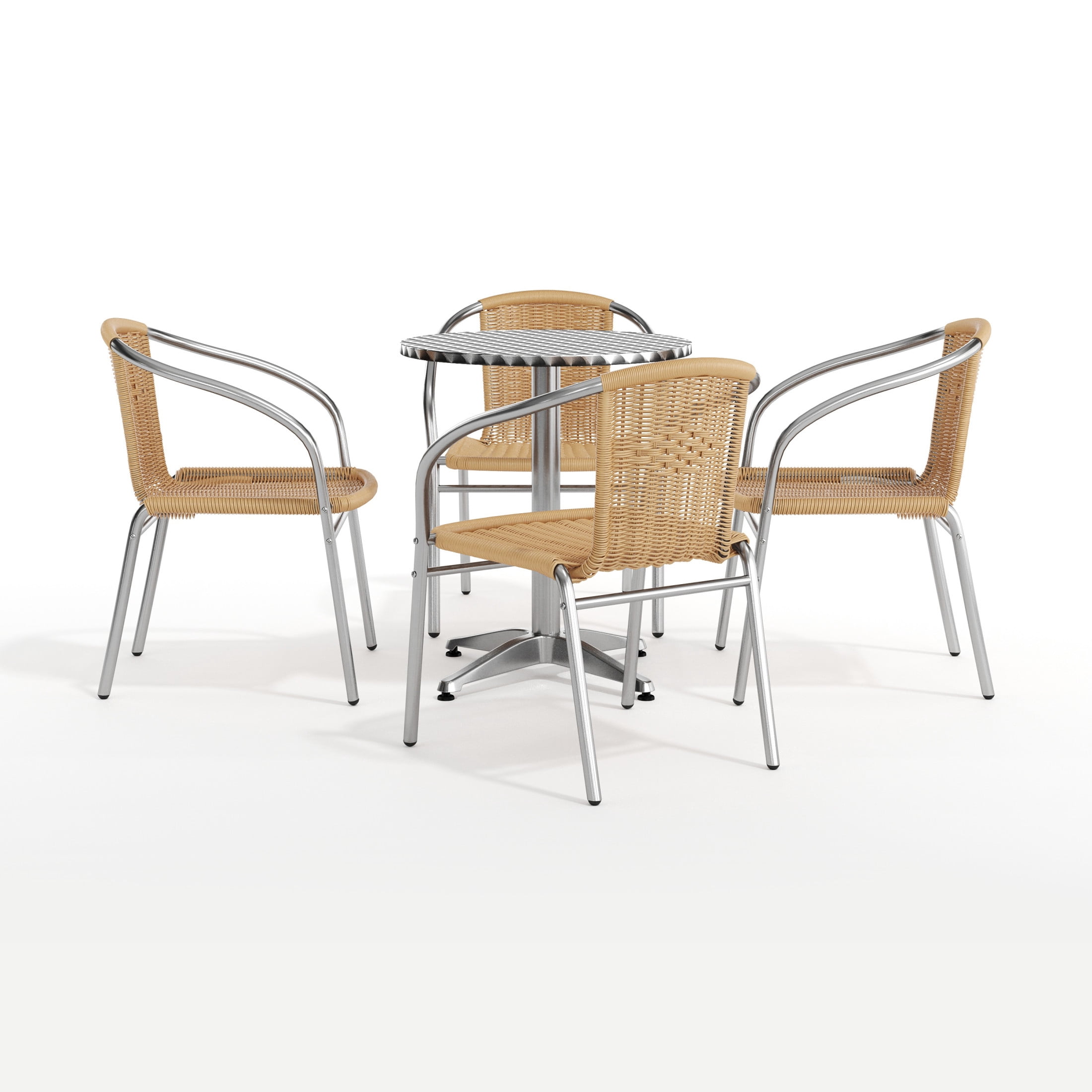 Flash Furniture 23.5'' Round Aluminum Indoor-Outdoor Table Set with 4 Beige Rattan Chairs