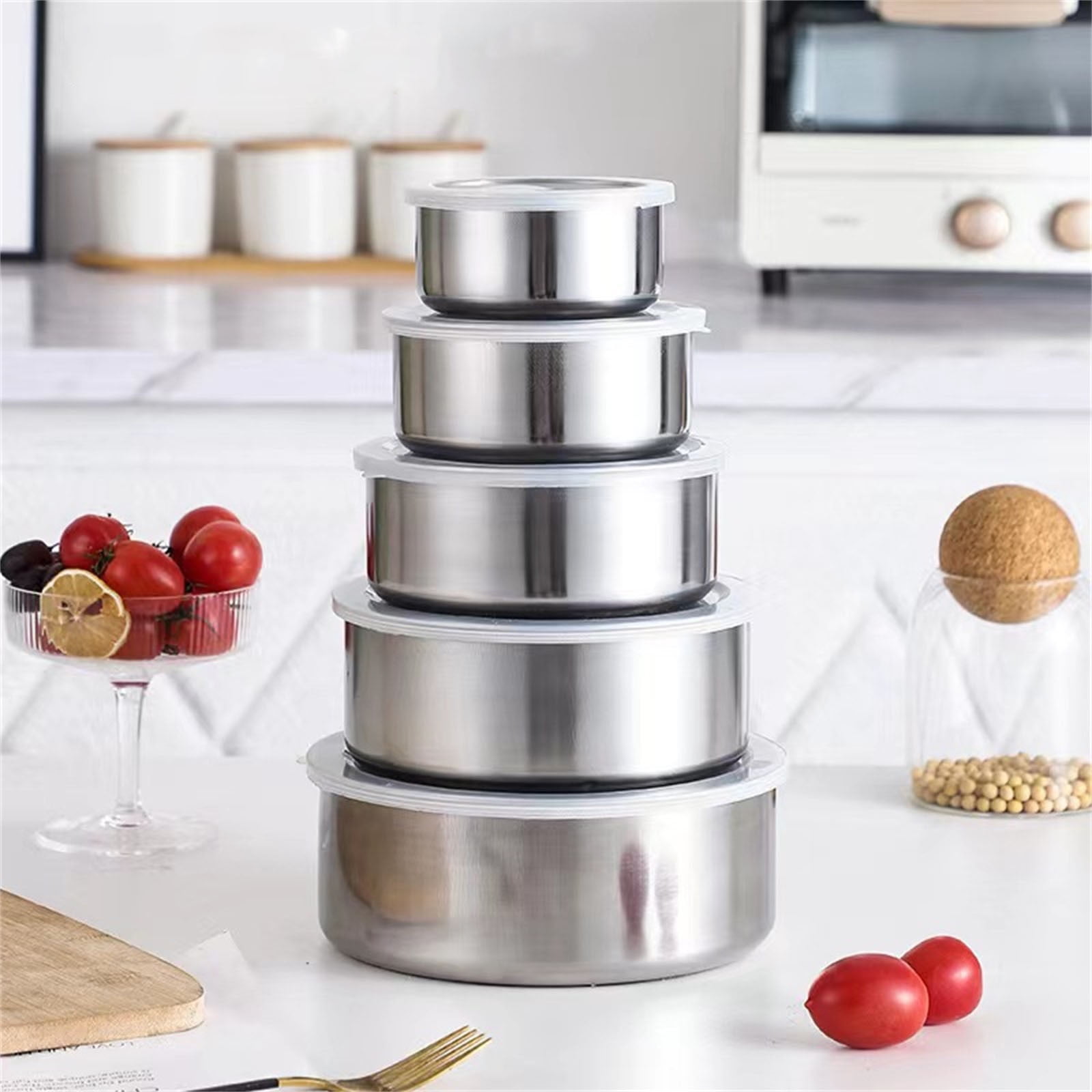 NGTEVOOS Clearance 5 Pcs Stainless Steel Home Kitchen Food Container Storage Mixing Bowl Set