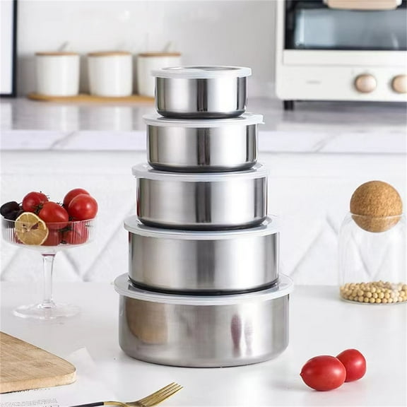 Vikakiooze 5 Pcs Stainless Steel Home Kitchen Food Container Storage Mixing Bowl Set Kitchen Appliances on