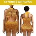thumbnail image 5 of Baisdan Sequin Skirt for Women, Sparkly Mini Skirt, Sequin Tassel Fringe Skirts, Gold, 5 of 6