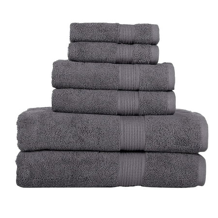 KAHAF COLLECTION 6 Piece Towel Set Gray – 100% Ringspun Cotton Soft & Highly Absorbent – Includes 2 Bath Towels, 2 Hand Towels & 2 Washcloths – Quick Dry, Durable, and Luxurious Bathroom Essentials