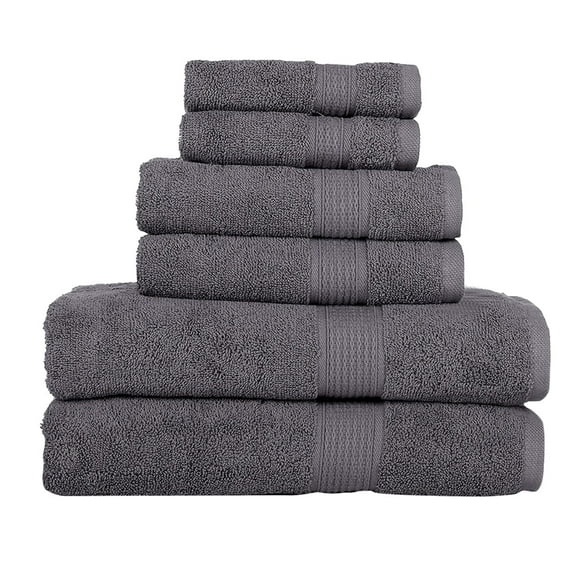 KAHAF COLLECTION 6 Piece Towel Set Gray – 100% Ringspun Cotton Soft & Highly Absorbent – Includes 2 Bath Towels, 2 Hand Towels & 2 Washcloths – Quick Dry, Durable, and Luxurious Bathroom Essentials
