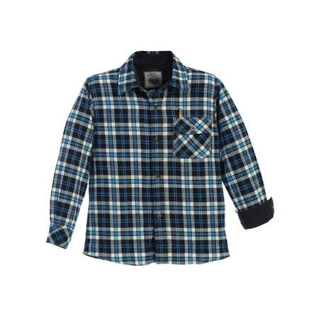 Gioberti Big Boys Turquoise Black Corduroy Contrast Flannel Shirt 8-18