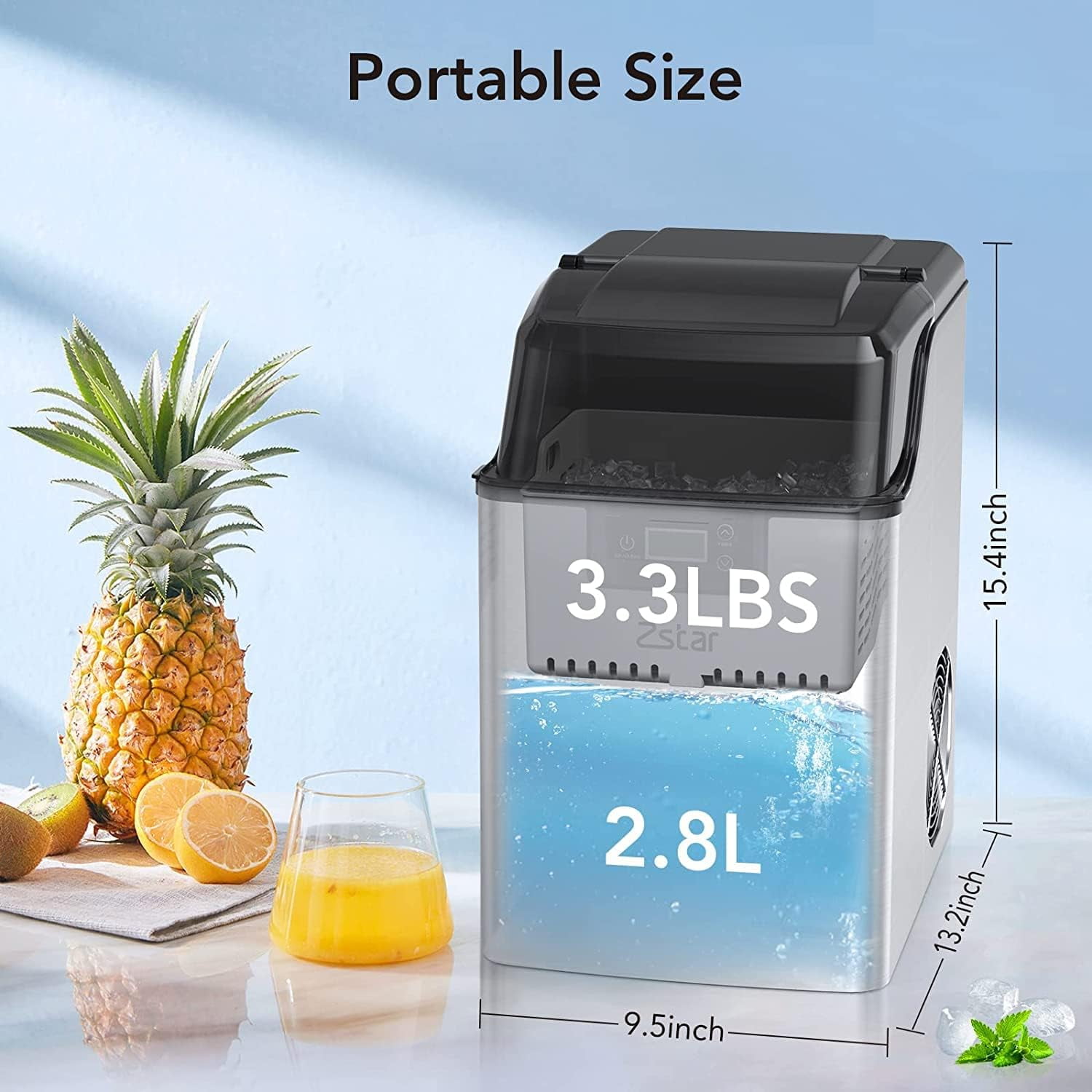 44lbs/24H Commercial Ice Maker Machine with 44lbs Ice Storage, Stainless Steel Under Counter ice Machine, Air Cooled, 115v