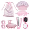 thumbnail image 1 of 8pcs Hair Care Styling Tool Set With Elastic Shower Caps Skin Friendly Eye Mask Foldable Comb Scalp Cleaner Brush, 1 of 4