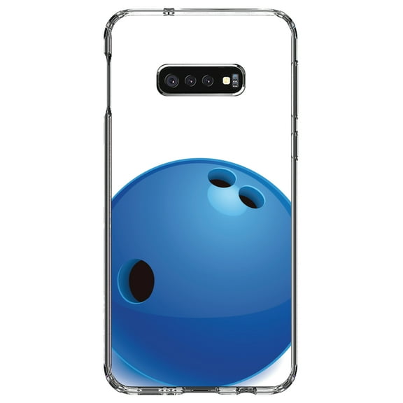 DistinctInk Clear Shockproof Hybrid Case for Samsung Galaxy S10e (5.8" Screen) - TPU Bumper, Acrylic Back, Tempered Glass Screen Protector - Blue Bowling Ball