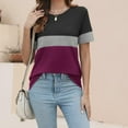 thumbnail image 7 of Women's Short Sleeve Shirts Summer Color Block Crew Neck Basic Tee Casual Loose Fit Soft Comfy Clothes (5XL, Watermelon Red), 7 of 7
