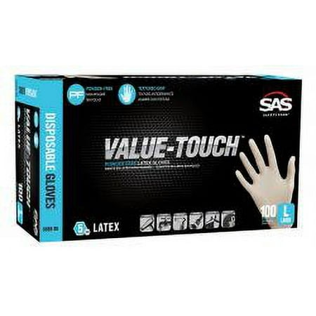 SAS Safety Corp. 6592-20 Disposable Gloves, Medium, Natural Rubber Latex, White