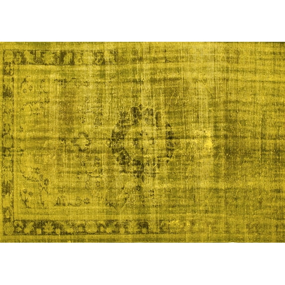 Ahgly Company Machine Washable Indoor Rectangle Persian Yellow Traditional Area Rugs, 2' x 4'